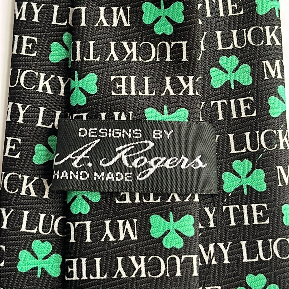 Men’s Tie My Lucky Tie Shamrocks A Rogers Handmade St Patrick’s Day - Picture 4 of 5